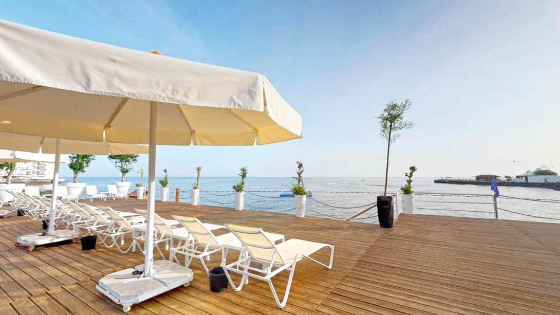 rocks hotel beach sunbeds kyrenia