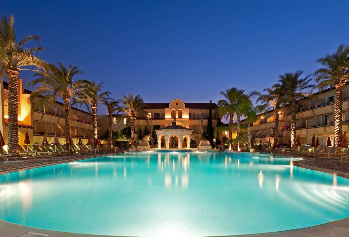 napa plaza pool view evening